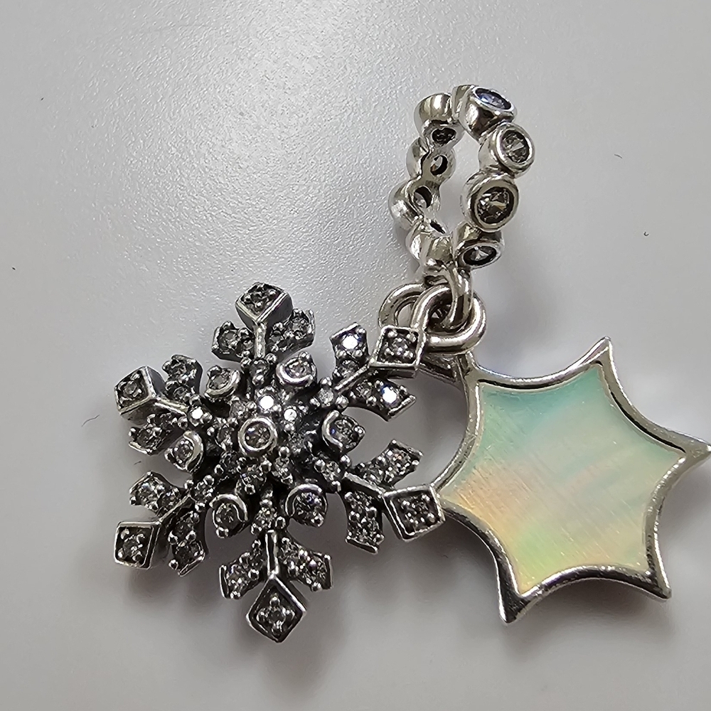 Pandora Opalescent Snowflake Double Dangle Charm - Picture 2 of 8